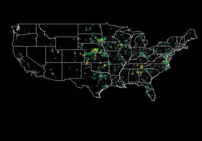 1993 Map of Tornados in Continental United States of America - Paths